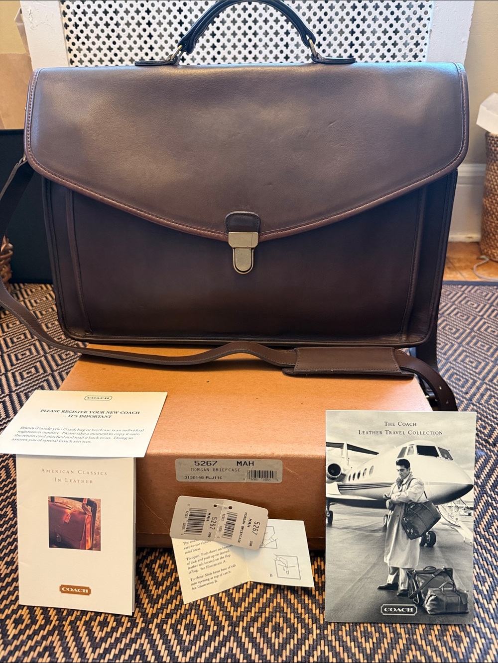 Vintage coach Morgan briefcase 5267 mahogany and brass with box and paperwork